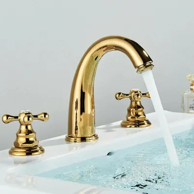 Wastafelkraan | Gepolijst Goud | 8” Widespread