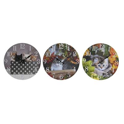 Muurklok DKD Home Decor Multicolour Katten Hout MDF (34 x 4 x 34 cm) (3 Stuks)