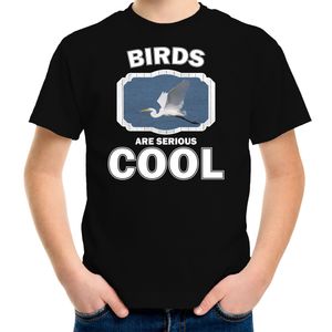 T-shirt birds are serious cool zwart kinderen - vogels/ grote zilverreiger shirt