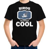 T-shirt birds are serious cool zwart kinderen - vogels/ grote zilverreiger shirt - thumbnail