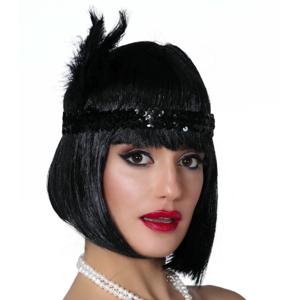 Charleston Flapper Hoofdband - met veer en glitters - zwart - Dames - jaren 20/Twenties thema