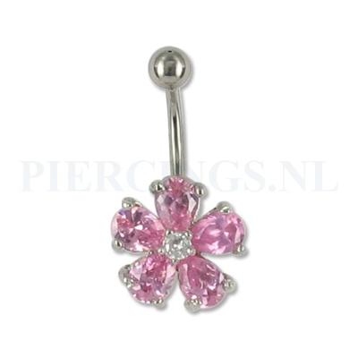 Navelpiercing ronde bloem roze