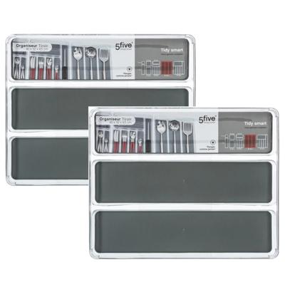 Set van 2x stuks secret de gourmet bestekbak tidy - 3-vaks - organizer - grijs - kunststof - 40 x 32