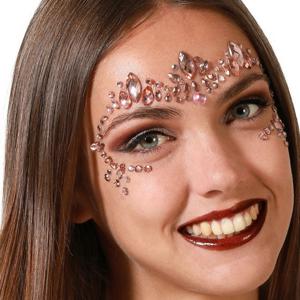 Carnaval verkleden gezicht juwelen/steentjes - stickers - roze - glitter diamantjes - strass steen