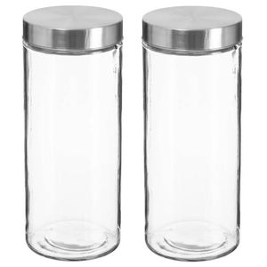 2x stuks voorraadbussen/voorraadpotten 2L glas met RVS deksel - Voorraadpot