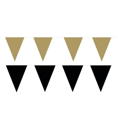 Feest versiering punt vlaggetjes pakket - 120 meter - goud en zwart - slingers / vlaggenlijnen