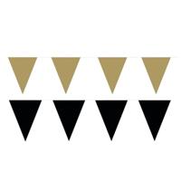 Feest versiering punt vlaggetjes pakket - 120 meter - goud en zwart - slingers / vlaggenlijnen