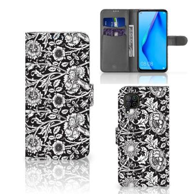Huawei P40 Lite Hoesje Black Flowers Huawei P40 Lite Hoesje Black Flowers