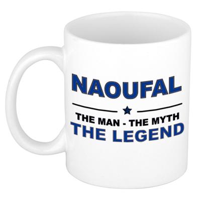 Naoufal cadeau mok - man myth legend - naam koffiemok / beker - wit en blauw - 300 ml Naoufal cadeau mok - man myth legend - naam koffiemok / beker - wit en blauw - 300 ml