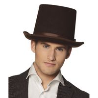 Bruine hoge hoed zware kwaliteit voor heren   - - thumbnail