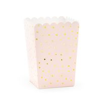 Popcorn/snoep bakjes - 6x - roze/goud stippen - karton - 7 x 7 x 12 cm - feest uitdeel bakjes - thumbnail