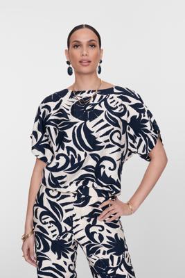 Geisha Top Flower Bi-color 63236-26 T-shirt Korte Mouw 675 Navy/off-white