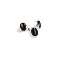 Zilveren Ring Onyx - 3 stenen - (Maat 18)