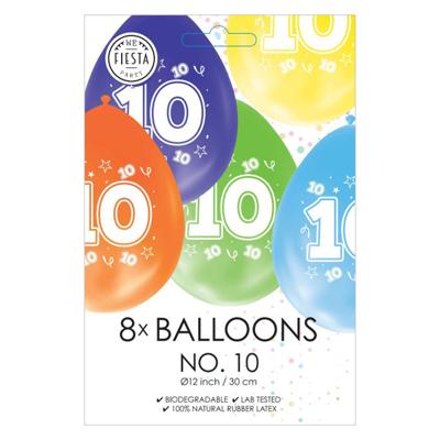 Globos Ballonnen 2-zijdig geprint cijfer 10, 8st.