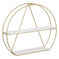 Wandkastje minimalistisch - goud/wit - metaal - 2 plankjes -?83 x 74 cm