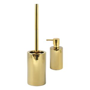 Badkamer accessoires set - WC-borstel/zeeppompje - porselein - goud