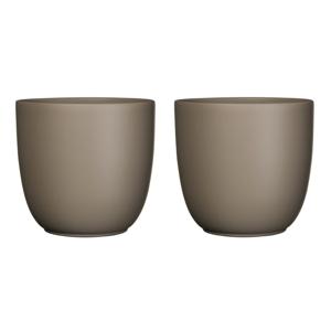 Bloempot - 2x stuks - taupe bruin mat - H28,5 x D31 cm - keramiek - voor kamerplant - plantenpot
