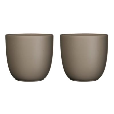 Bloempot - 2x stuks - taupe bruin mat - H28,5 x D31 cm - keramiek - voor kamerplant - plantenpot