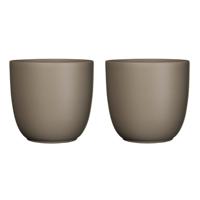 Bloempot - 2x stuks - taupe bruin mat - H28,5 x D31 cm - keramiek - voor kamerplant - plantenpot