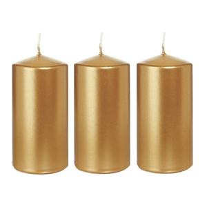 Cilinderkaars/stompkaars - 3x - goud - 6 x 12 cm - 40 branduren