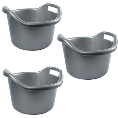 Hega Hogar Schoonmaakemmer - 3x - 6 liter - zilver - kunststof - afwasteil met handvatten - 29 x 19