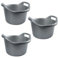 Hega Hogar Schoonmaakemmer - 3x - 6 liter - zilver - kunststof - afwasteil met handvatten - 29 x 19