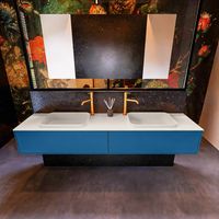 Badkamermeubelset Mondiaz Erin 200 cm met 2 Lades met RIDGE Wastafel Dubbel Linen met 2 kraangaten Greeploos Mat Jeans