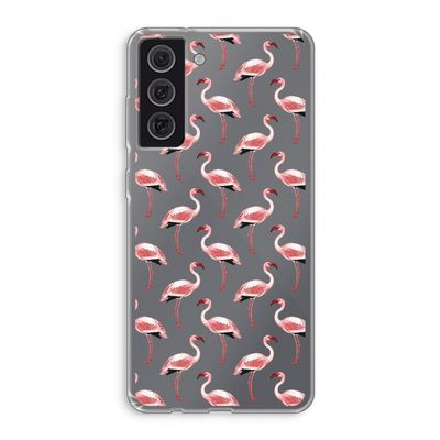 Flamingoprint groen: Samsung Galaxy S21 FE Transparant Hoesje