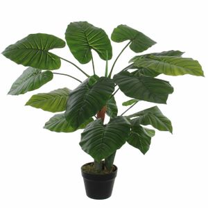 Groene Colocasia Taro kunstplant in zwarte pot 90 cm    -