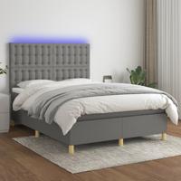 Boxspring met matras en LED stof donkergrijs 140x190 cm