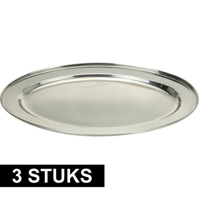 RVS serveerschaal - 3x - barbecueschaal - 40 x 26 cm - Barbecueschalen - vleesschalen - serveerschal
