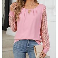 Dames Blouse Rayon Effen Kleur Netstof Blote rug Lapwerk Dagelijks Elegant Stijlvol Modern Lange mouw Strakke ronde hals Zwart Lente Herfst Lightinthebox