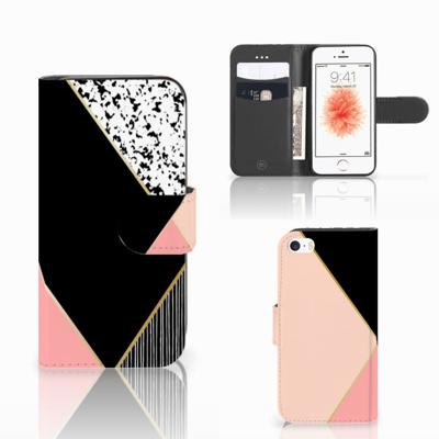 Apple iPhone 5 | 5s | SE | Book Case | Zwart Roze Vormen