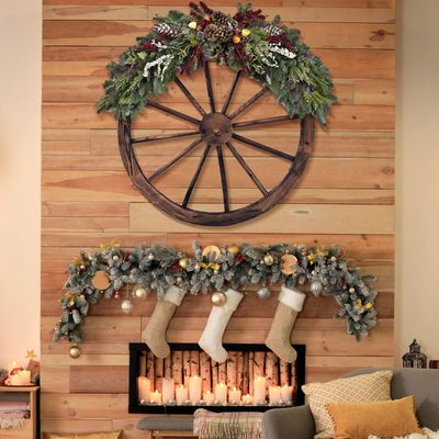 Ouderwets Wagenwiel Set van 2 Houten Wiel met Stalen Velg Decoratief Tuin Wagenwiel Autowiel 76 x 76 x 3,5cm Bruin