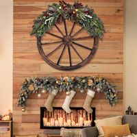 Ouderwets Wagenwiel Set van 2 Houten Wiel met Stalen Velg Decoratief Tuin Wagenwiel Autowiel 76 x 76 x 3,5cm Bruin