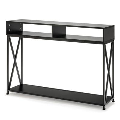 Consoletafel met Open Schap en Etalen Frame 120 x 23 x 79 cm Zwart/Wit/Rustiek Bruin