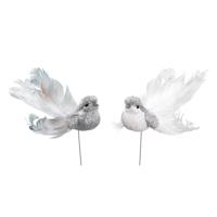 Kerstboomversiering Vogels - 4x stuks - 16 cm - zilver glitter - op clip - ornament