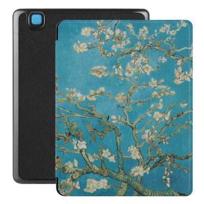 Lunso - Kobo Aura H20 Edition 2 hoes (6.8 inch) - Vegan Saffiano Leren sleep cover - Van Gogh Amandelbloesem