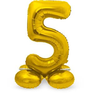 Goudkleurig Folieballon Cijfer 5 op Standaard (72 cm)