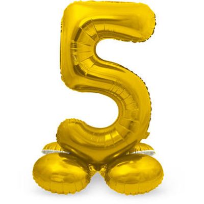 Goudkleurig Folieballon Cijfer 5 op Standaard (72 cm)
