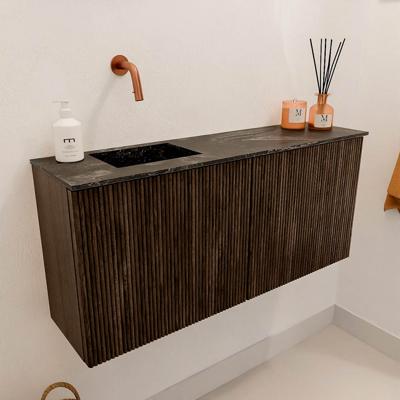 Toiletmeubel Mondiaz Joya Dlux | 90 cm | Meubelkleur Walnut | Faye wastafel Lava Wasbak Links | Zonder kraangat(en)