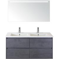 Porto Badmeubelset 120 cm - 4 Laden Beton Antrac - Keramische Wastafel Wit Slim met Sence Spiegel