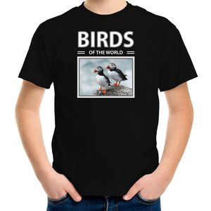 Papegaaiduikers vogel t-shirt met dieren foto birds of the world zwart voor kinderen XL (158-164)  -