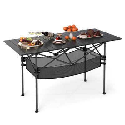 Opvouwbare Campingtafel met Oprolbaar Aluminium Tafelblad en Netmand Vouwtafel Zwart