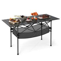Opvouwbare Campingtafel met Oprolbaar Aluminium Tafelblad en Netmand Vouwtafel Zwart