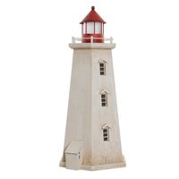 Maritieme decoraties beeldje Vuurtoren - Hout - 23 x 49 cm - wit/rood - met LED lampje - thumbnail