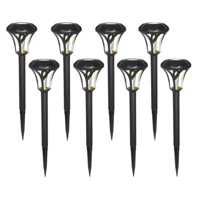 Gerimport Tuinlamp - 8x - solar - LED licht - kunststof - H38 cm - zwart - grondpin