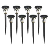 Gerimport Tuinlamp - 8x - solar - LED licht - kunststof - H38 cm - zwart - grondpin