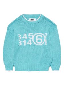 MM6 Maison Margiela Kids pull en coton mélangé à logo intarsia - Bleu