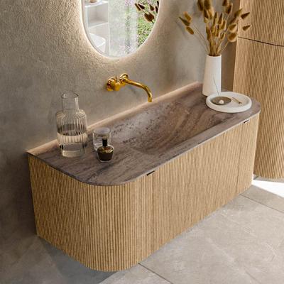 Badmeubel Mondiaz Kurve-Dlux | 110 cm | Meubelkleur Oak | Wastafelkleur Oza | Solid surface | Wasbak midden spoelbak | Zonder kraangat(en)